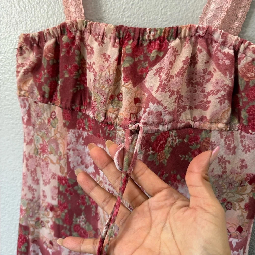 Vintage ARAMA Pink Floral Patchwork Slip Dress Lace Strap Cottagecore Size Small - Picture 4 of 12